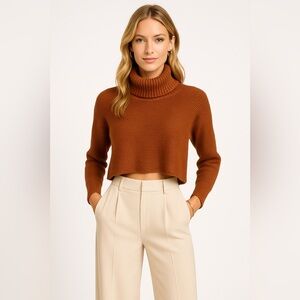 Revolve House of Harlow 1960 Ribbed Cropped Turtleneck in Perfect Camel